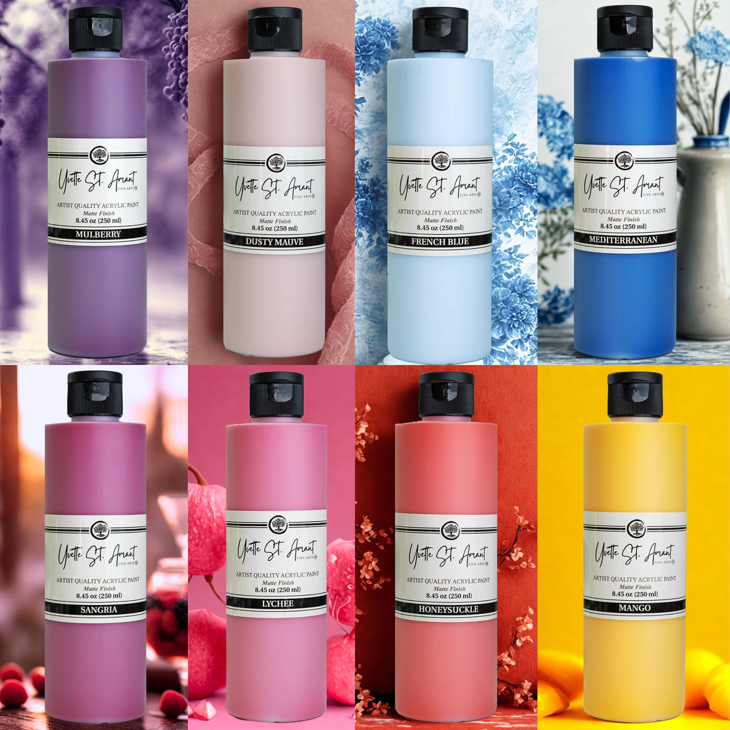 Yvette St. Amant 8 Pack 250ml SPRING Premium Acrylic Paints Bundle