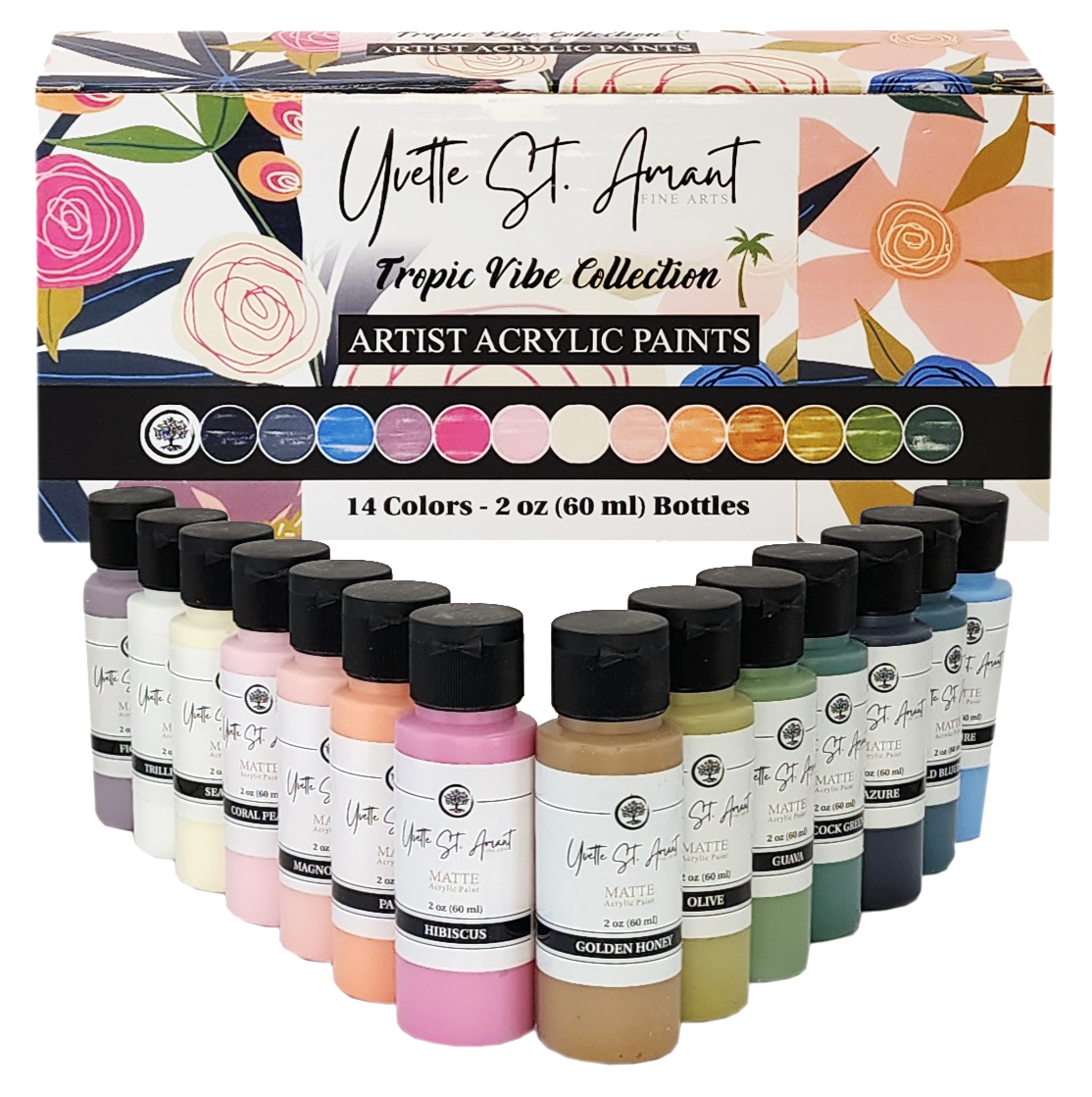 Yvette St. Amant Art Supplies - 60ml 14 Color TROPIC VIBE Boxed Paint Set